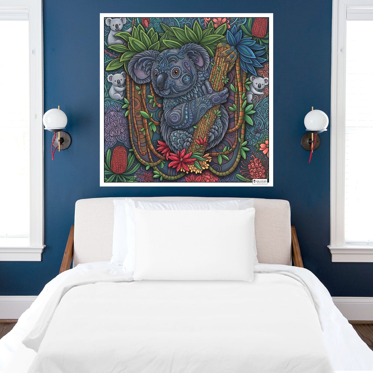 Large Adult Coloring Poster Page Koala Made of Mandala Floral