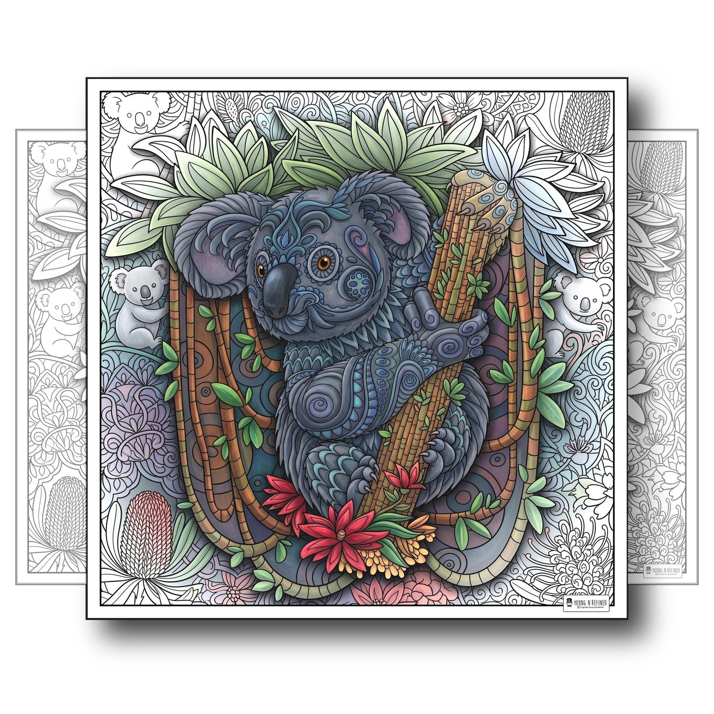 Large Adult Coloring Poster Page Koala Made of Mandala Floral