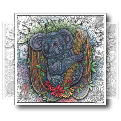Large Adult Coloring Poster Page Koala Made of Mandala Floral