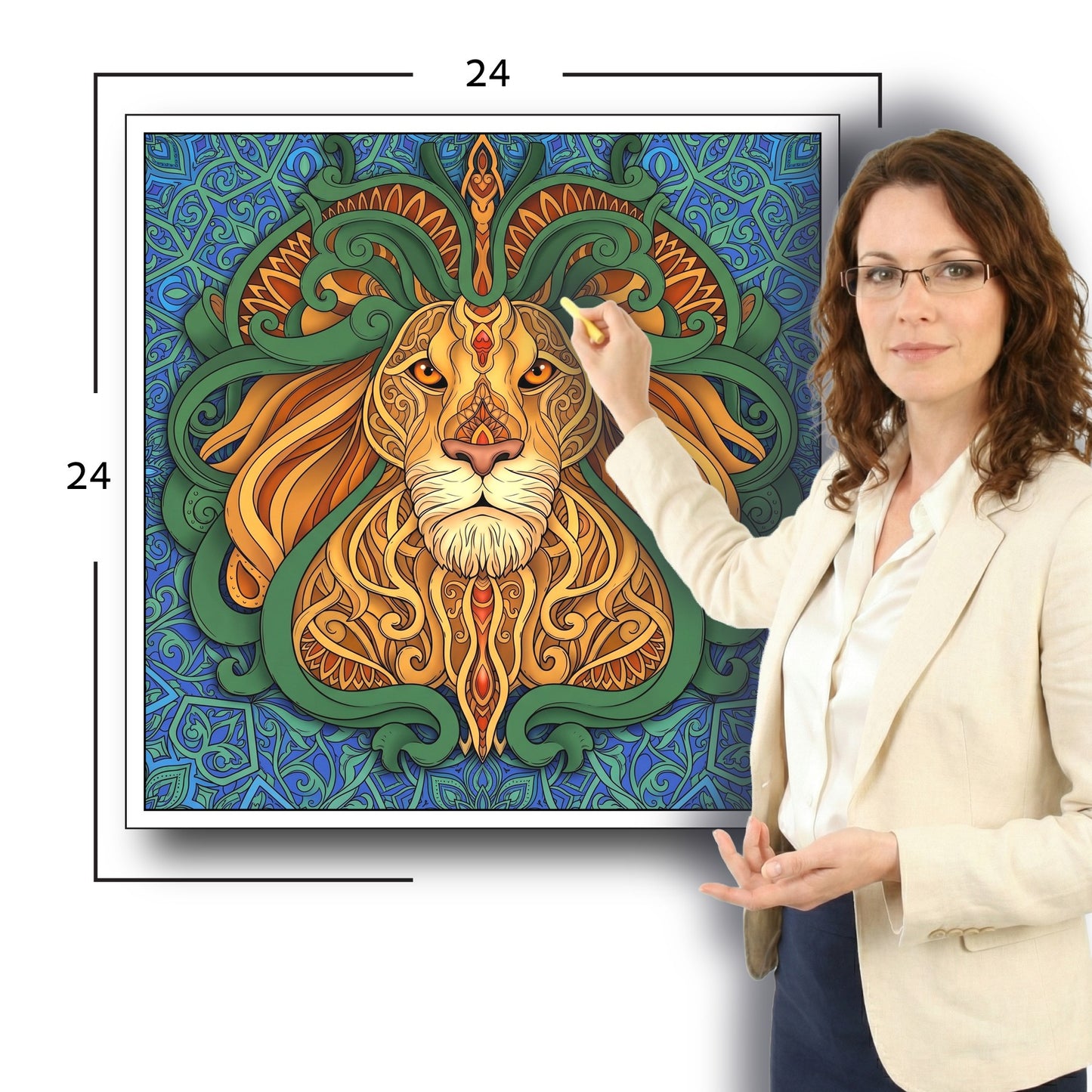 Large Adult Coloring Poster Page Lion Made of Mandala Floral