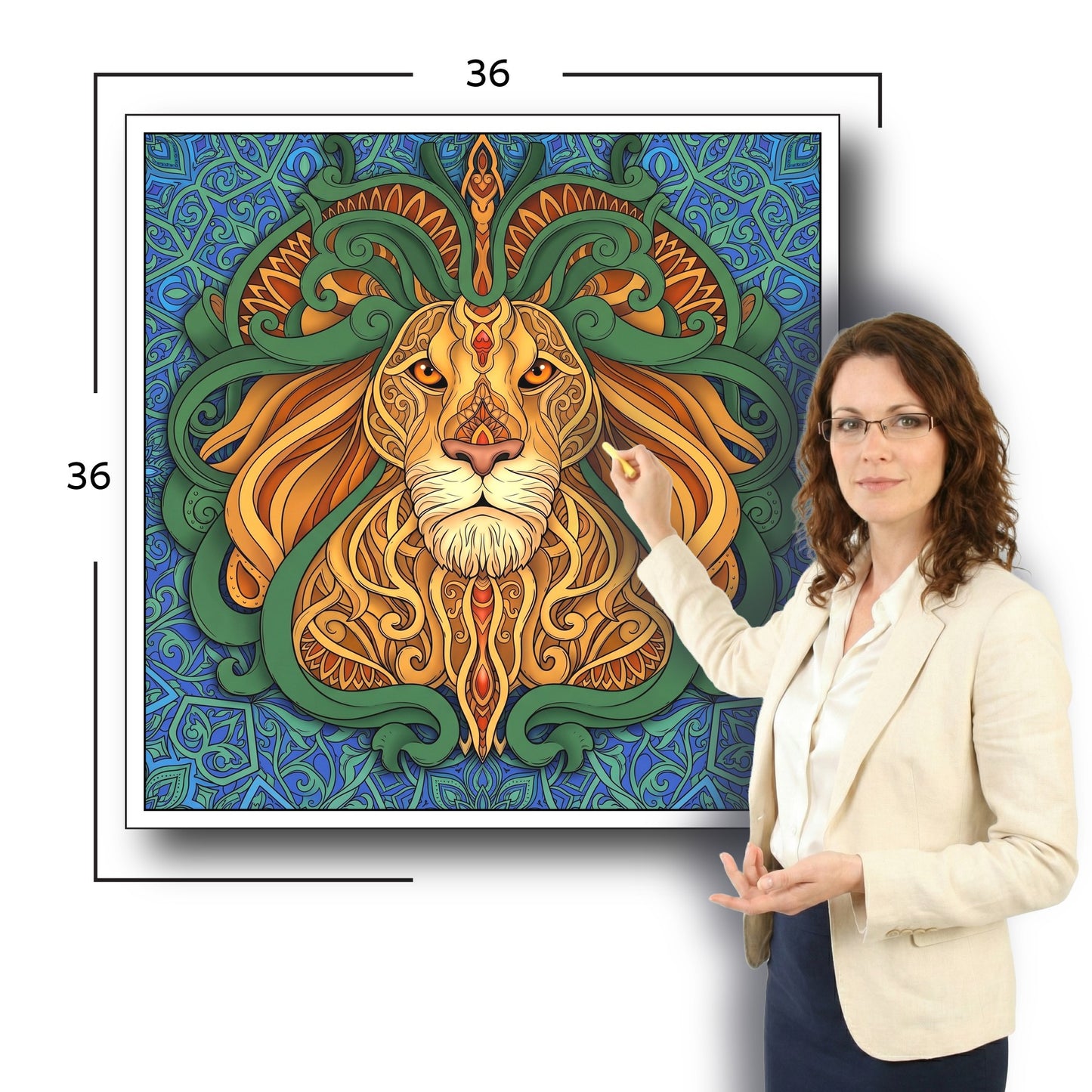 Large Adult Coloring Poster Page Lion Made of Mandala Floral
