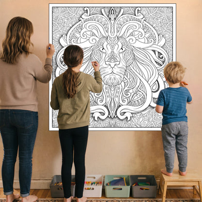 Large Adult Coloring Poster Page Lion Made of Mandala Floral