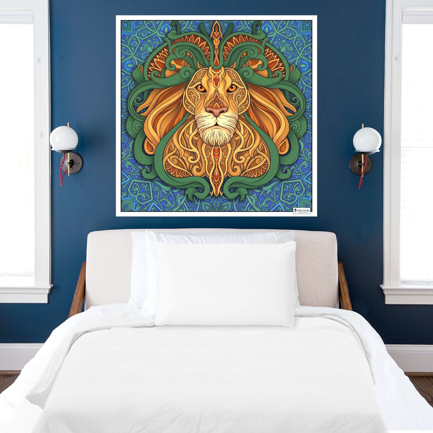 Large Adult Coloring Poster Page Lion Made of Mandala Floral