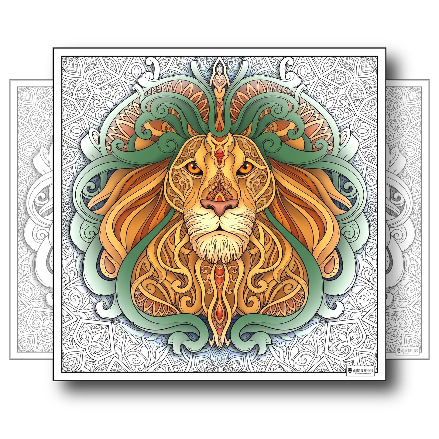 Large Adult Coloring Poster Page Lion Made of Mandala Floral