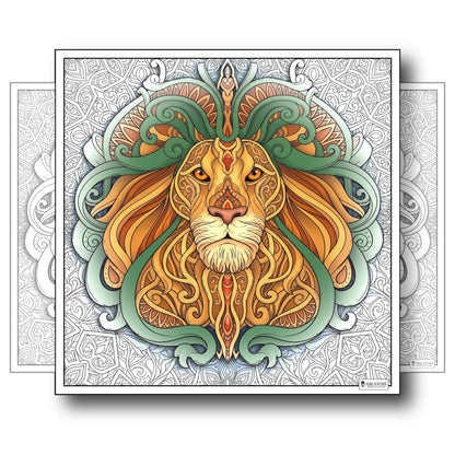 Large Adult Coloring Poster Page Lion Made of Mandala Floral
