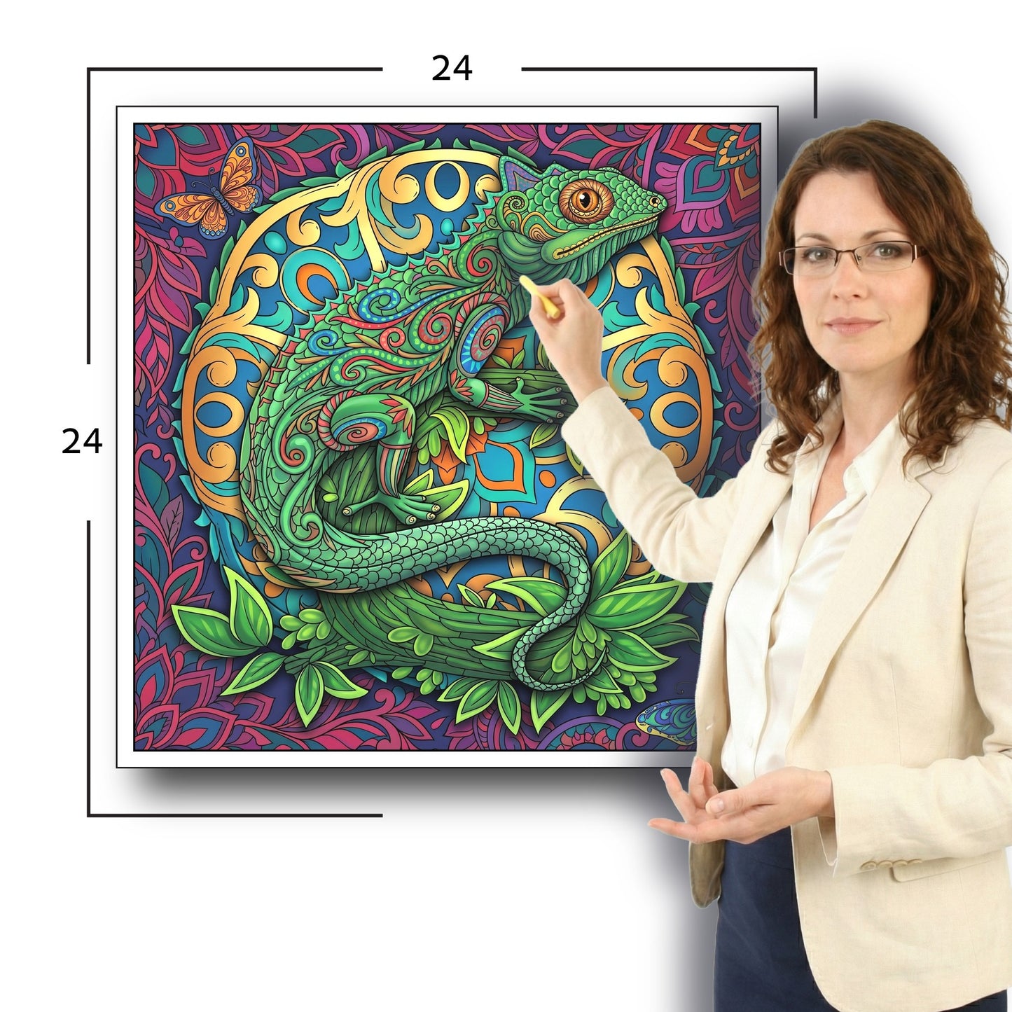 Large Adult Coloring Poster Page Lizard Made of Mandala Floral