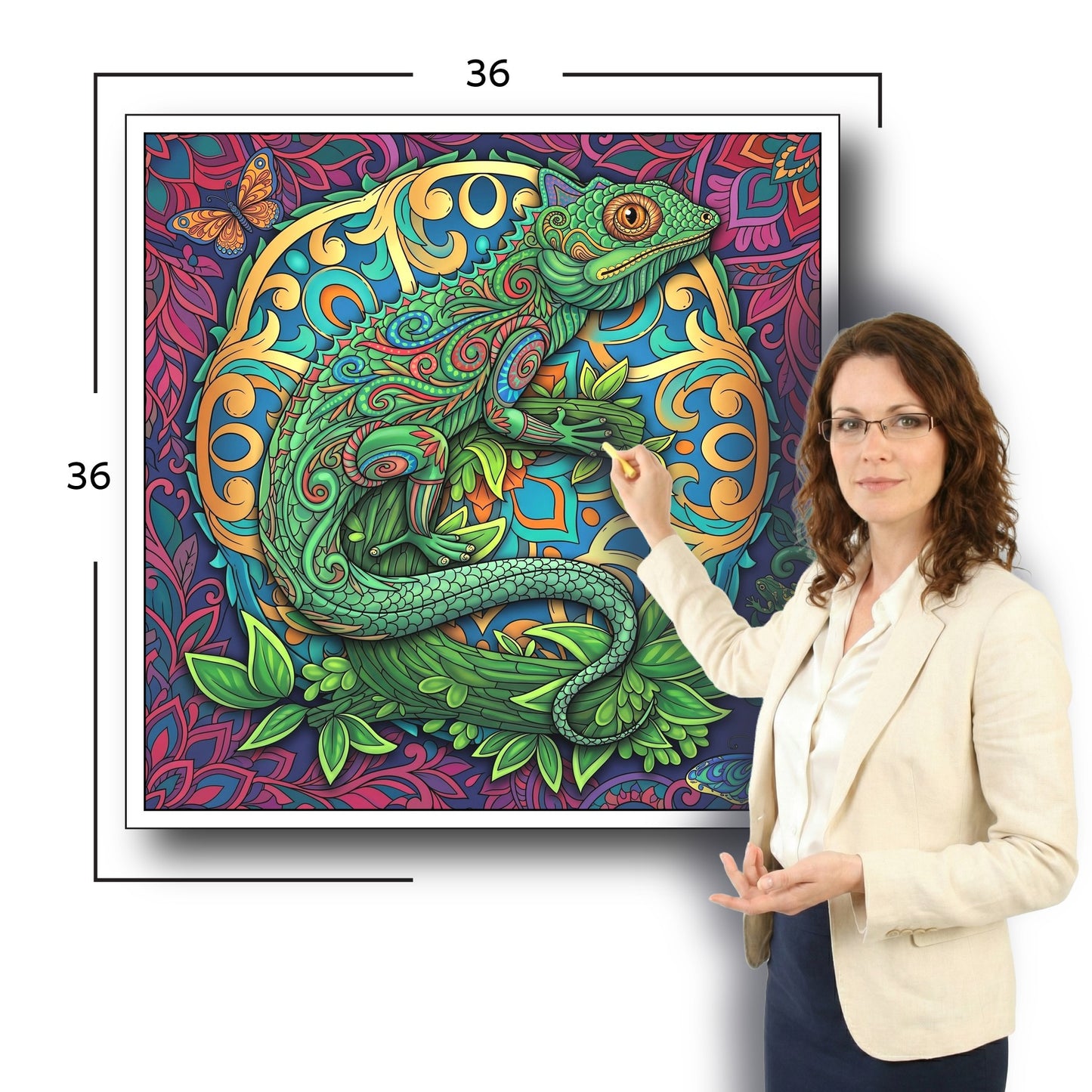Large Adult Coloring Poster Page Lizard Made of Mandala Floral