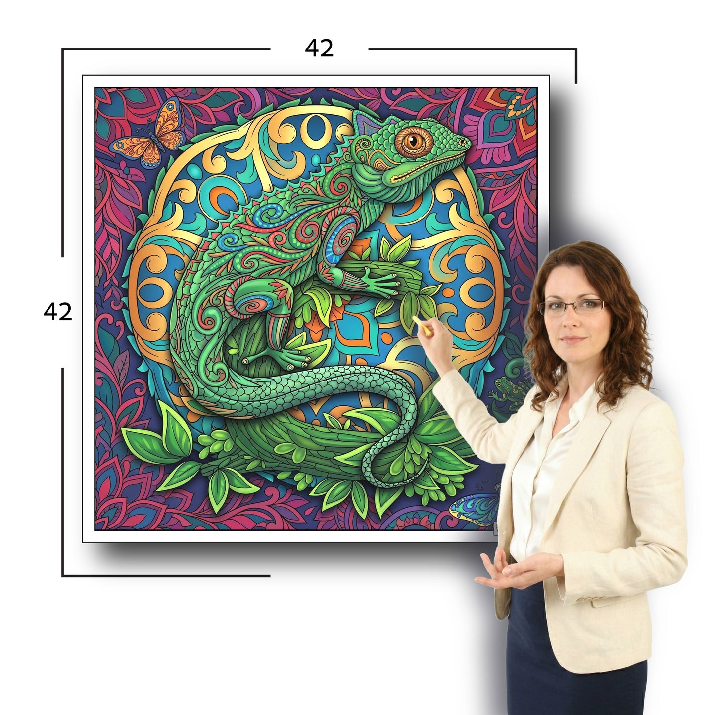 Large Adult Coloring Poster Page Lizard Made of Mandala Floral