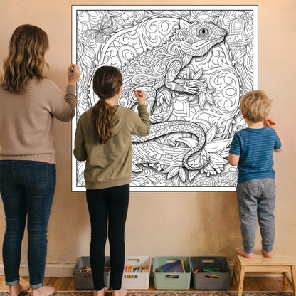 Large Adult Coloring Poster Page Lizard Made of Mandala Floral