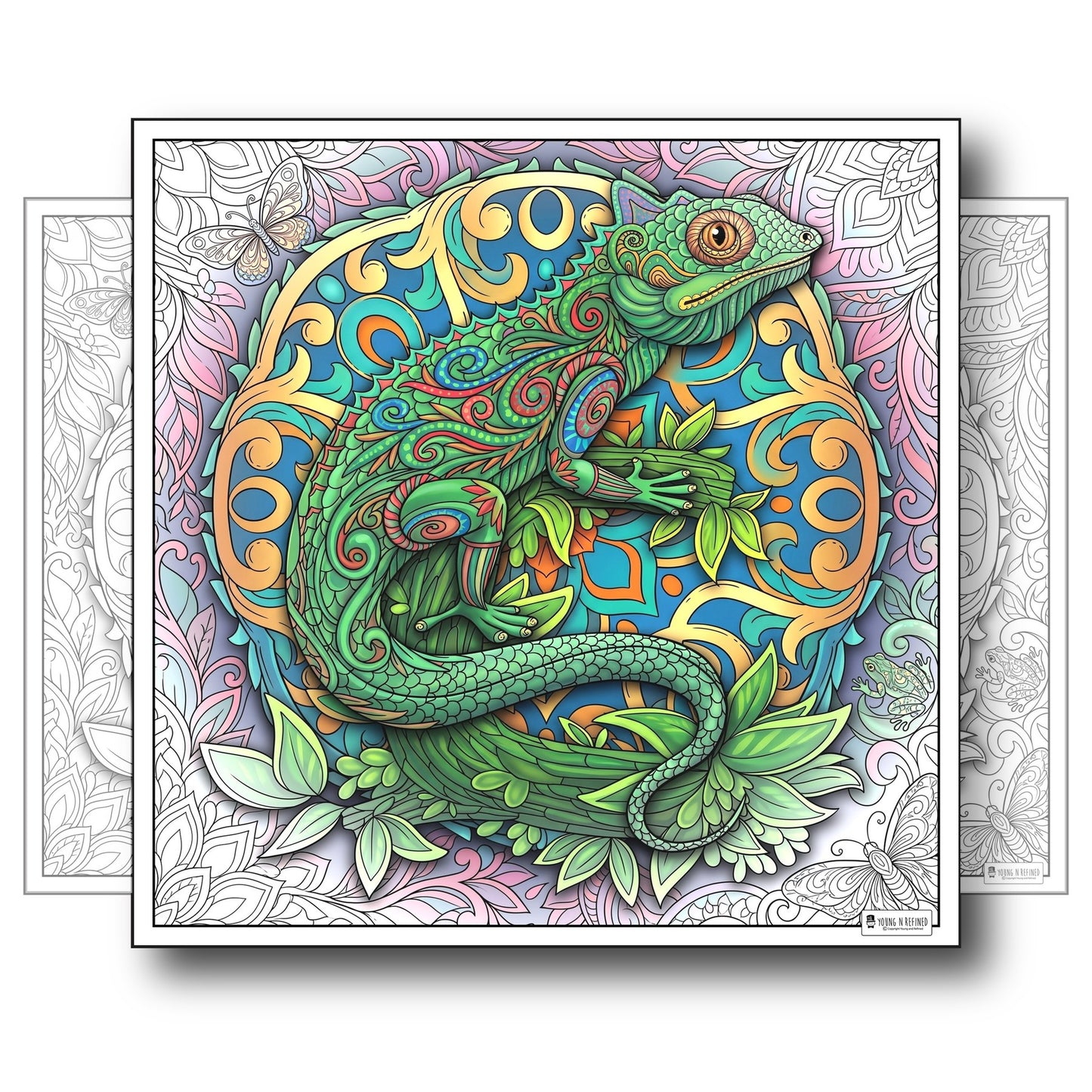 Large Adult Coloring Poster Page Lizard Made of Mandala Floral