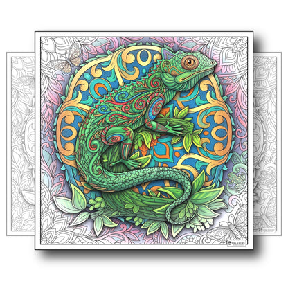 Large Adult Coloring Poster Page Lizard Made of Mandala Floral