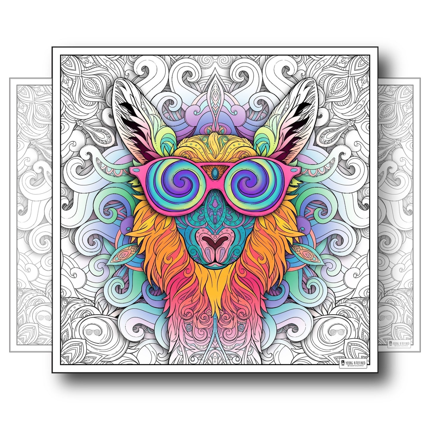Large Adult Coloring Poster Page Llama Made of Mandala Floral