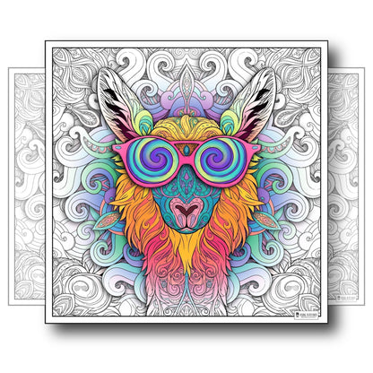 Large Adult Coloring Poster Page Llama Made of Mandala Floral