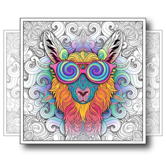 Large Adult Coloring Poster Page Llama Made of Mandala Floral