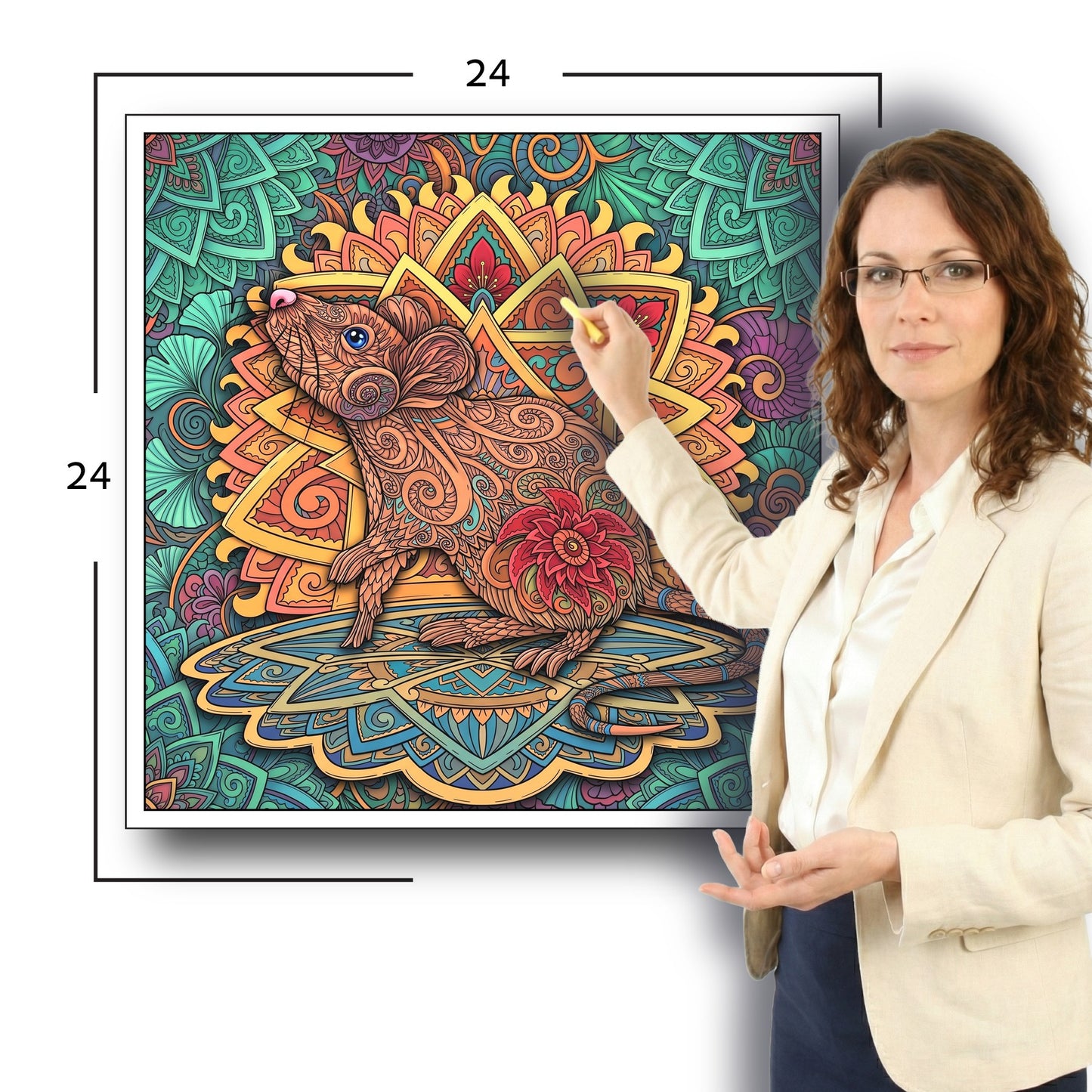 Large Adult Coloring Poster Page Mouse Made of Mandala Floral