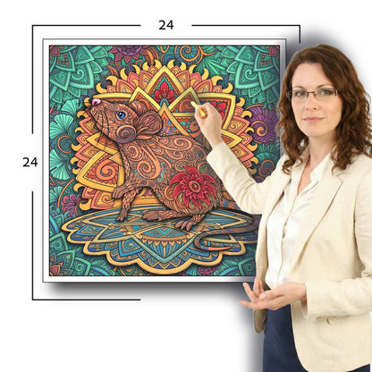 Large Adult Coloring Poster Page Mouse Made of Mandala Floral