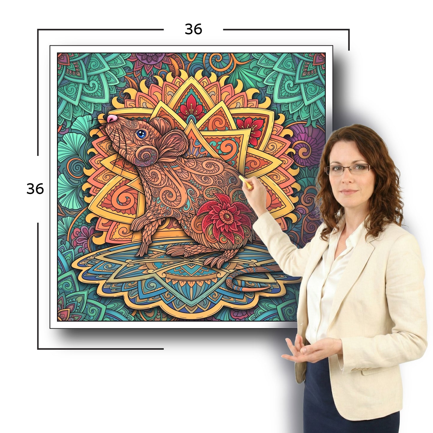 Large Adult Coloring Poster Page Mouse Made of Mandala Floral