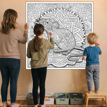 Large Adult Coloring Poster Page Mouse Made of Mandala Floral