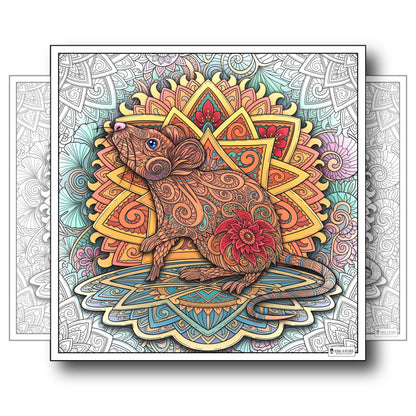 Large Adult Coloring Poster Page Mouse Made of Mandala Floral