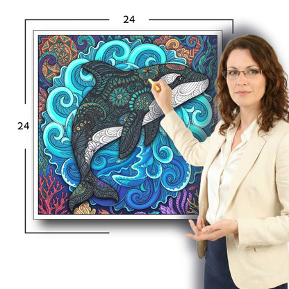 Large Adult Coloring Poster Page Orca Made of Mandala Floral