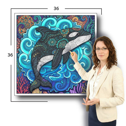 Large Adult Coloring Poster Page Orca Made of Mandala Floral
