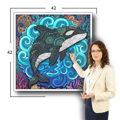 Large Adult Coloring Poster Page Orca Made of Mandala Floral