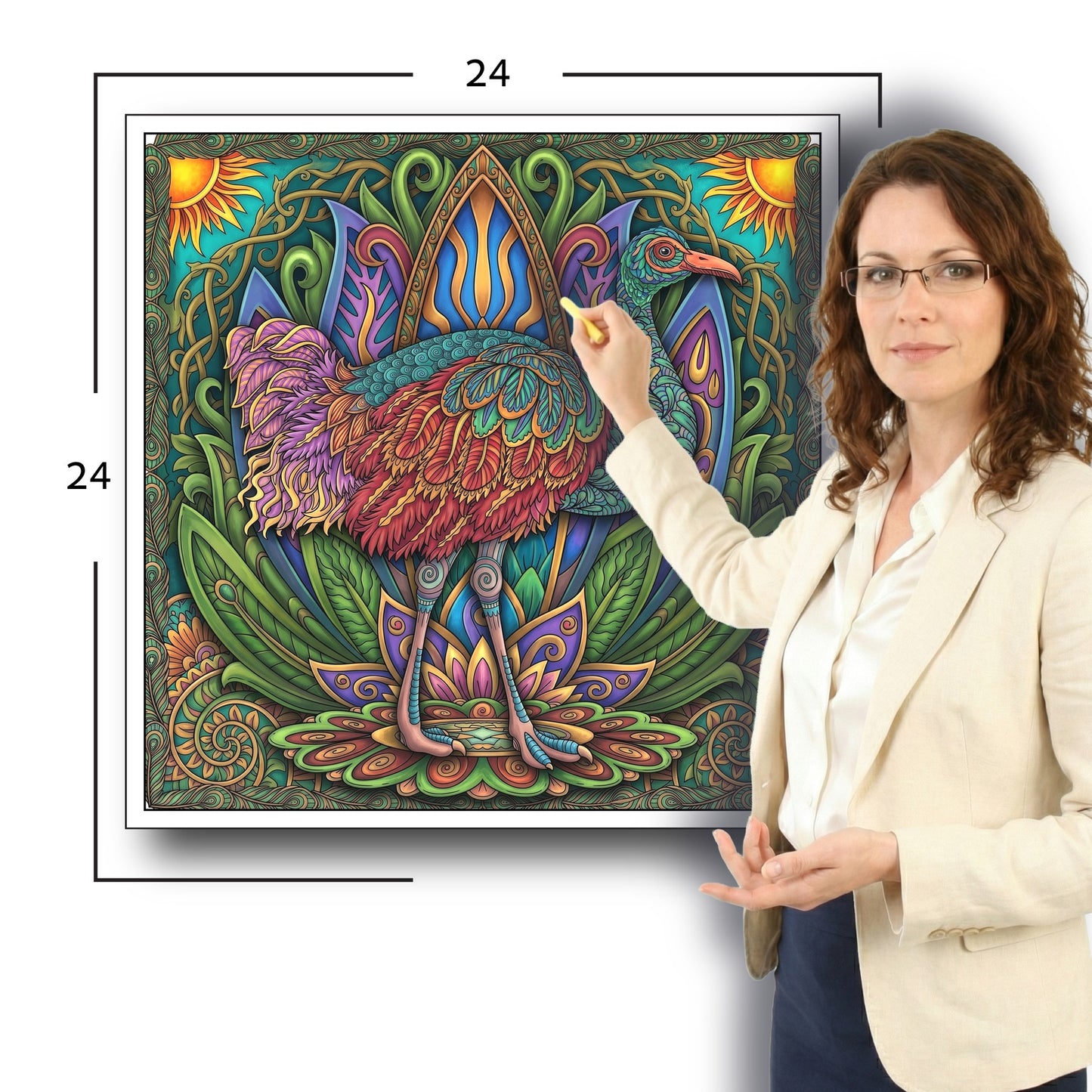 Large Adult Coloring Poster Page Ostrich Made of Mandala Floral