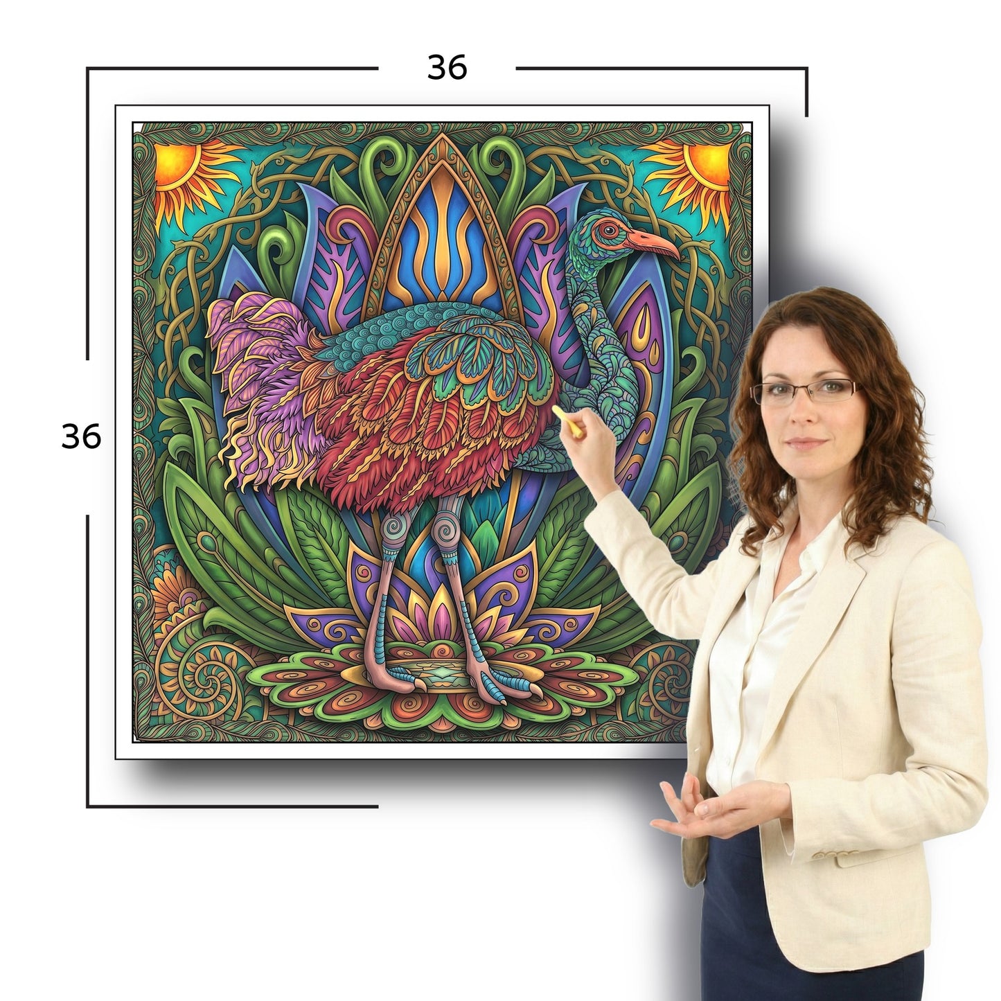 Large Adult Coloring Poster Page Ostrich Made of Mandala Floral