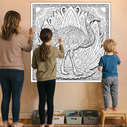 Large Adult Coloring Poster Page Ostrich Made of Mandala Floral
