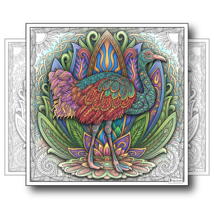 Large Adult Coloring Poster Page Ostrich Made of Mandala Floral