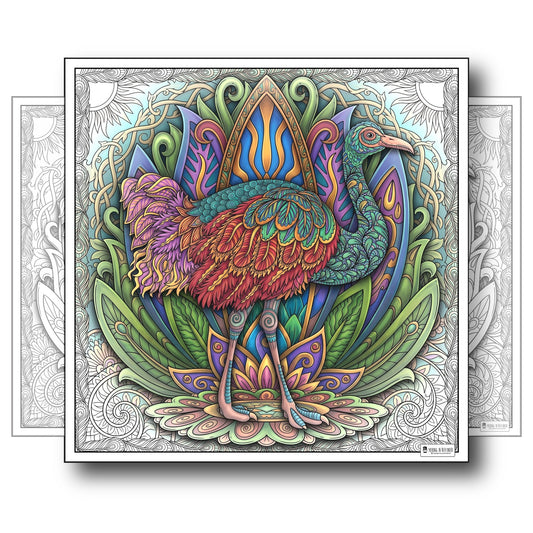 Large Adult Coloring Poster Page Ostrich Made of Mandala Floral