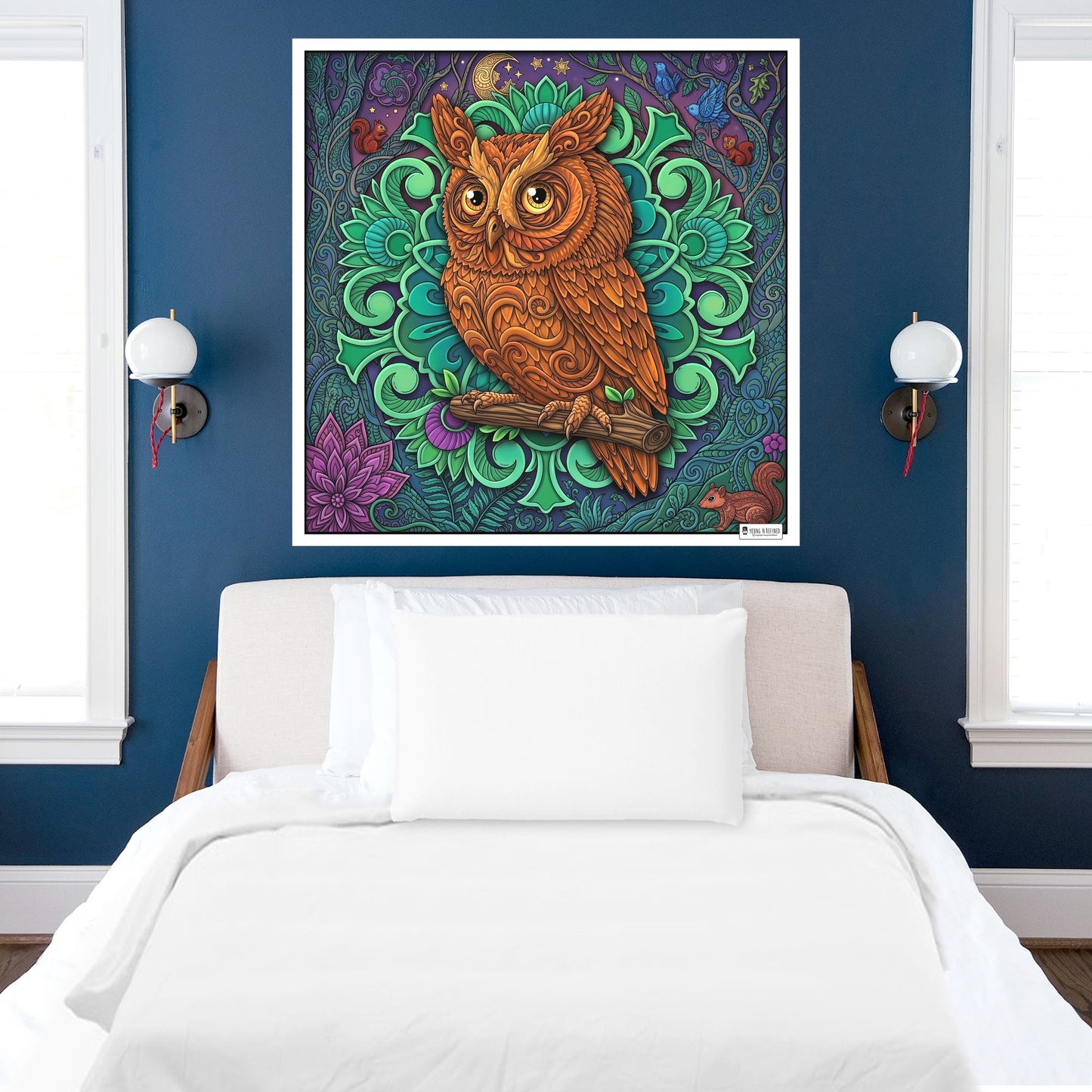 Large Adult Coloring Poster Page Owl Made of Mandala Floral