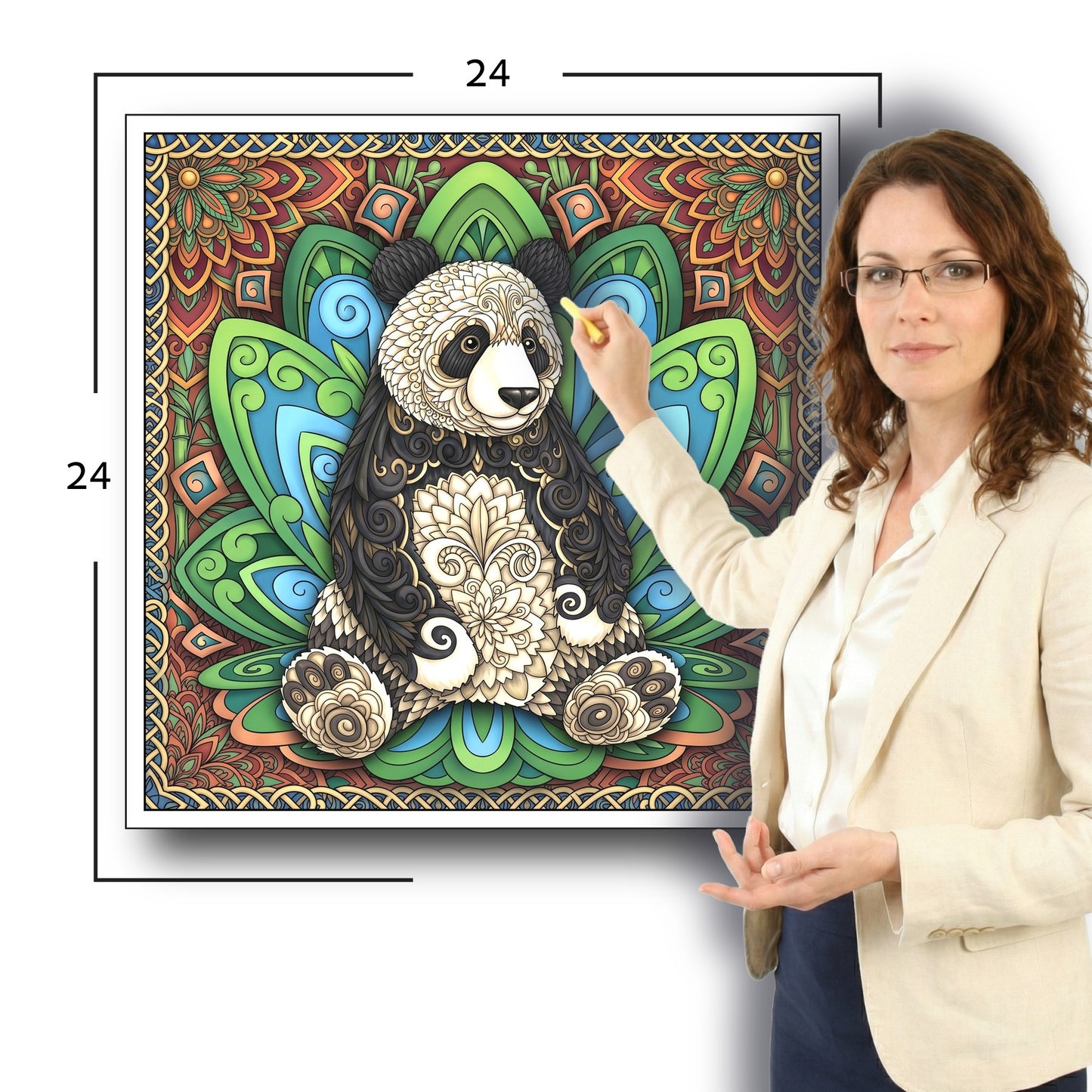 Large Adult Coloring Poster Page Panda Made of Mandala Floral