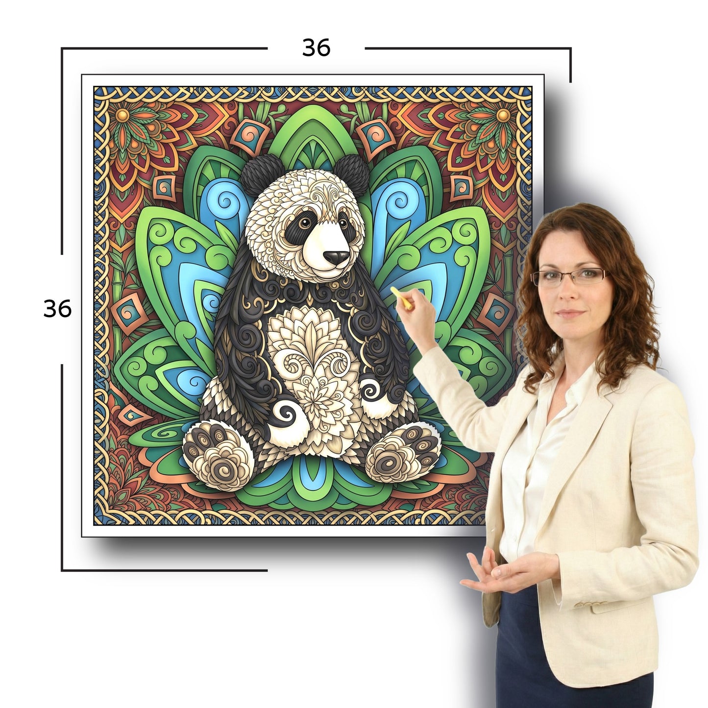 Large Adult Coloring Poster Page Panda Made of Mandala Floral