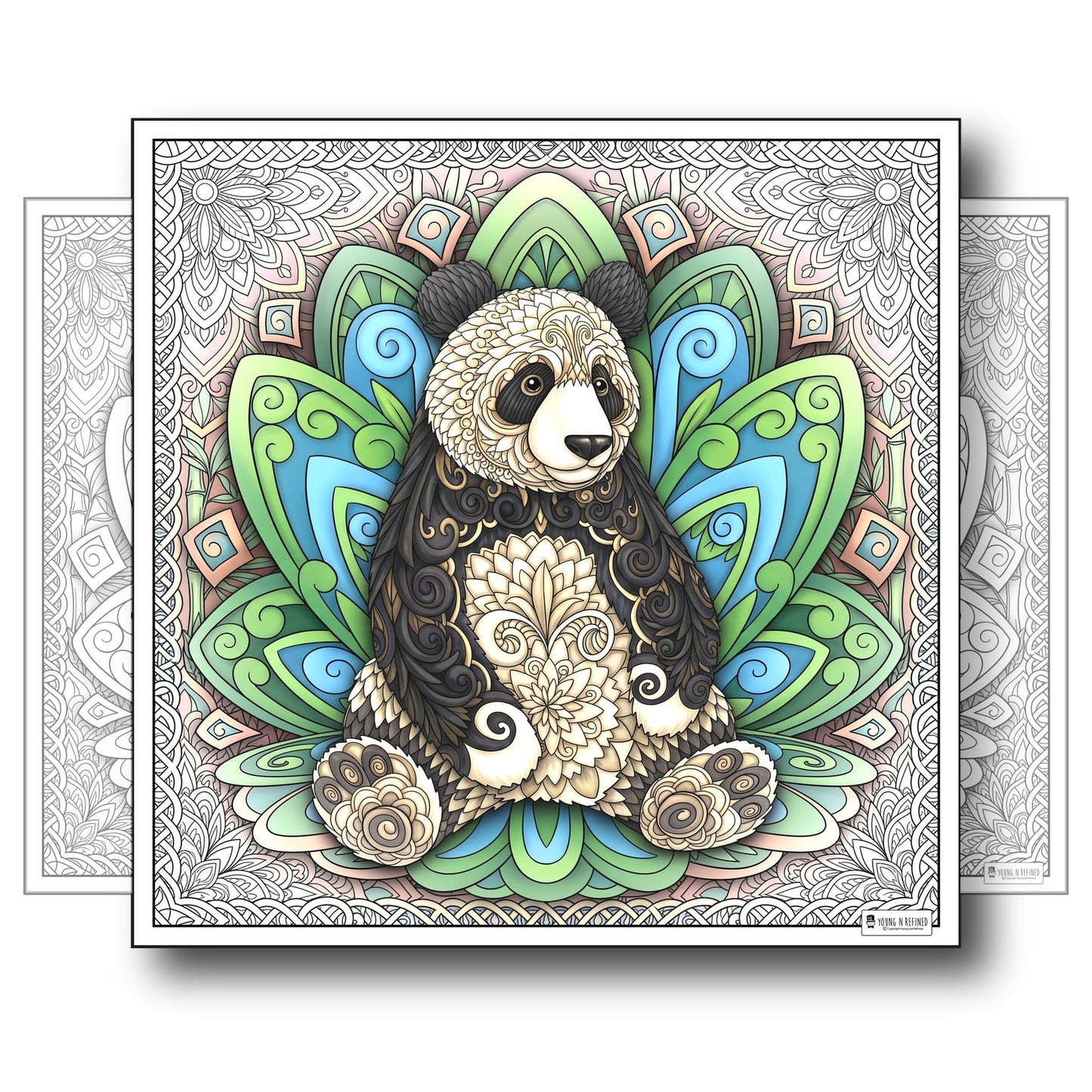 Large Adult Coloring Poster Page Panda Made of Mandala Floral