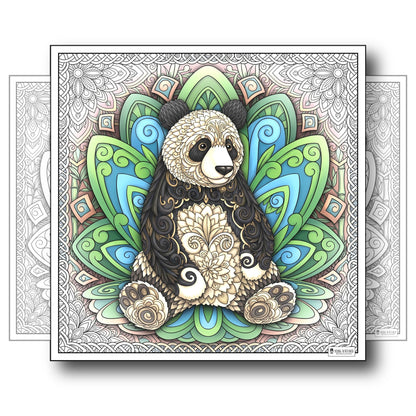 Large Adult Coloring Poster Page Panda Made of Mandala Floral