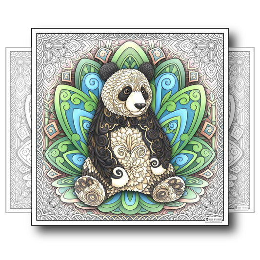 Large Adult Coloring Poster Page Panda Made of Mandala Floral
