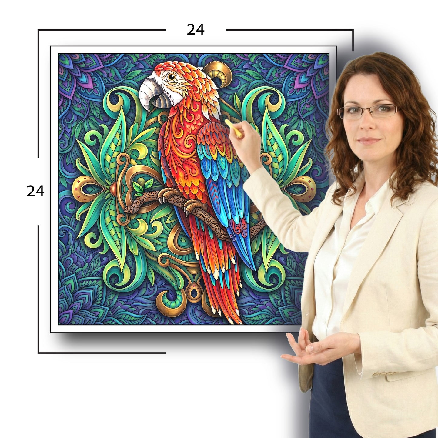 Large Adult Coloring Poster Page Parrot Made of Mandala Floral