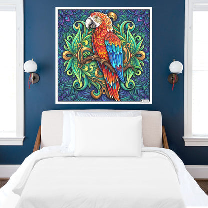 Large Adult Coloring Poster Page Parrot Made of Mandala Floral