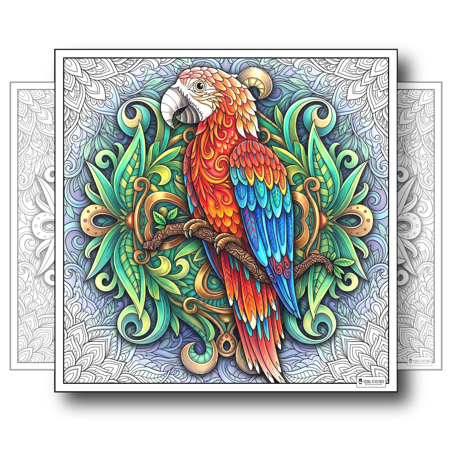 Large Adult Coloring Poster Page Parrot Made of Mandala Floral