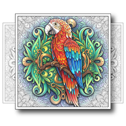 Large Adult Coloring Poster Page Parrot Made of Mandala Floral