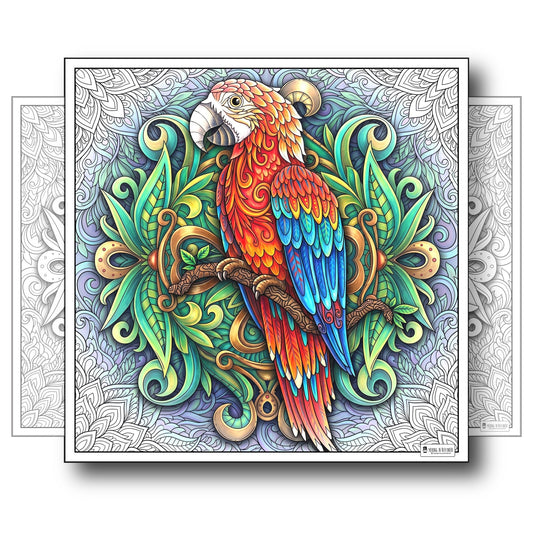 Large Adult Coloring Poster Page Parrot Made of Mandala Floral