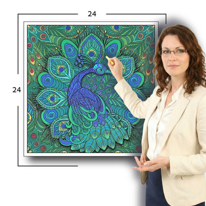 Large Adult Coloring Poster Page Peacock Made of Mandala Floral