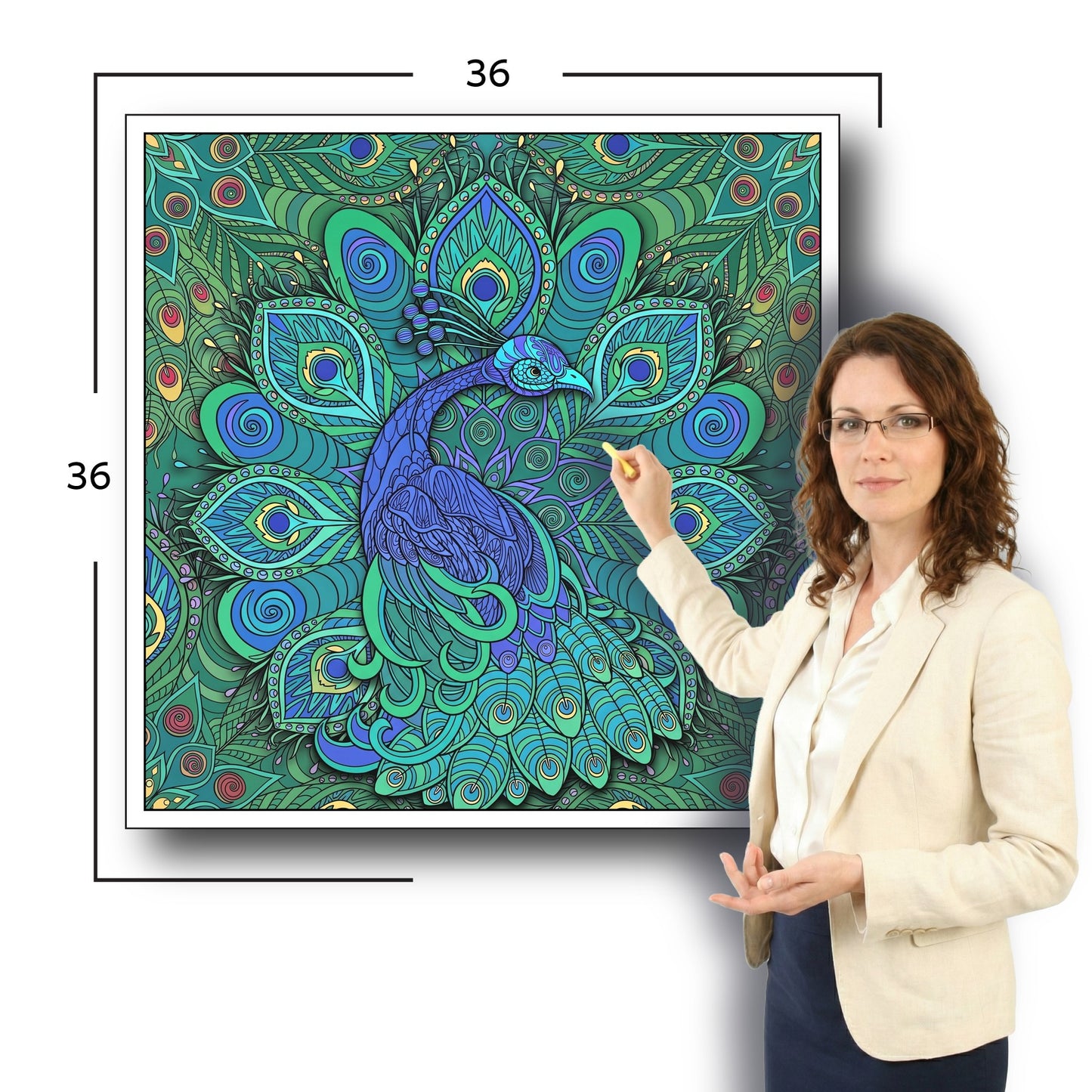 Large Adult Coloring Poster Page Peacock Made of Mandala Floral