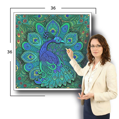Large Adult Coloring Poster Page Peacock Made of Mandala Floral