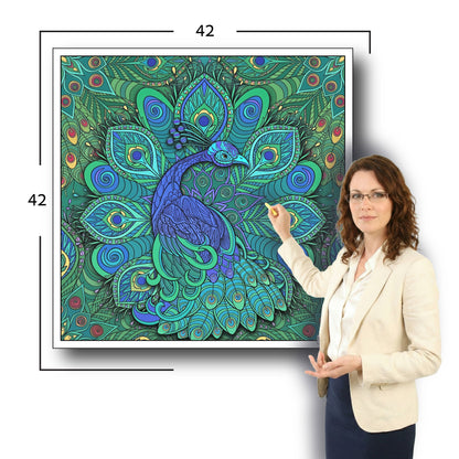Large Adult Coloring Poster Page Peacock Made of Mandala Floral