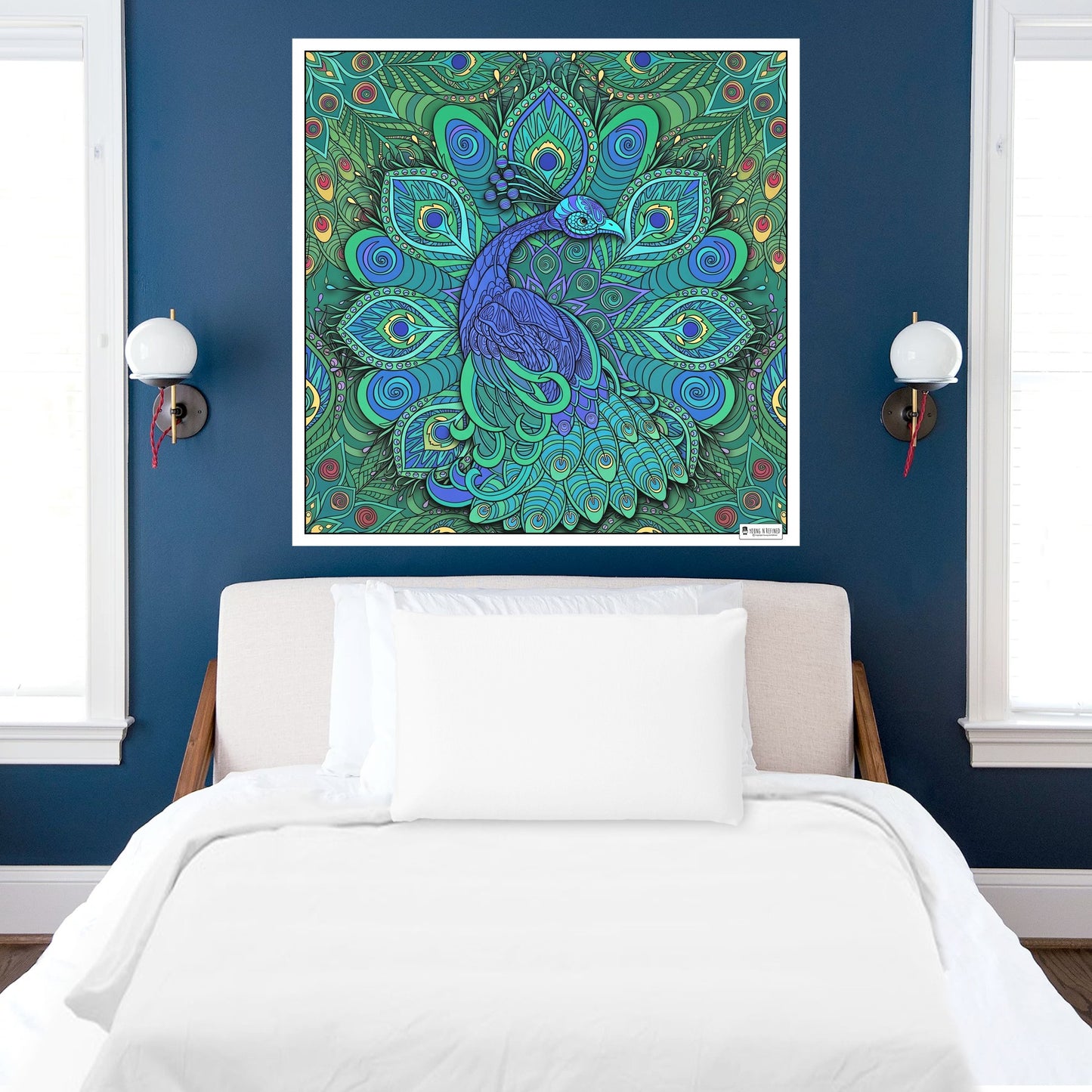 Large Adult Coloring Poster Page Peacock Made of Mandala Floral