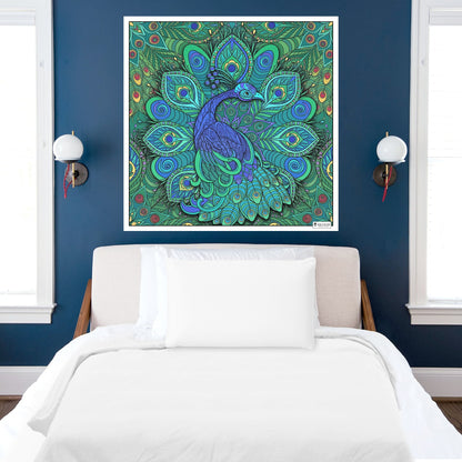 Large Adult Coloring Poster Page Peacock Made of Mandala Floral