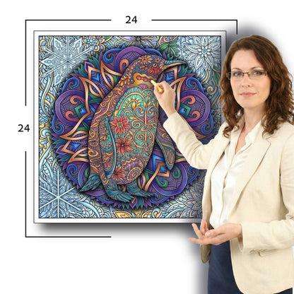 Large Adult Coloring Poster Page Penguin Made of Mandala Floral