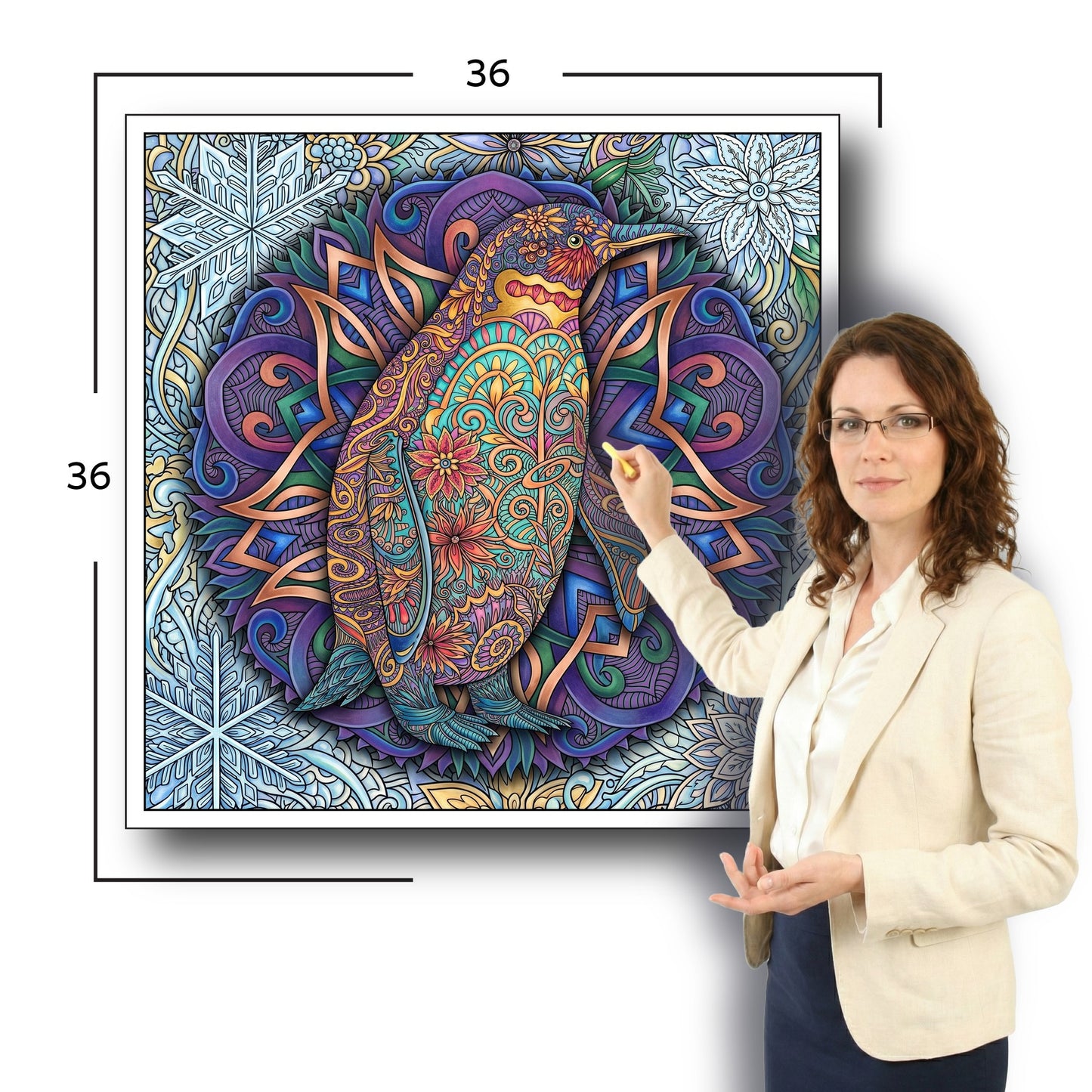 Large Adult Coloring Poster Page Penguin Made of Mandala Floral